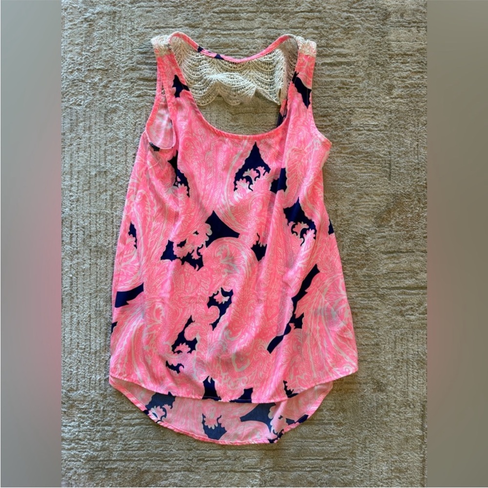 Yahada Pink Tank Top with Cream Lace